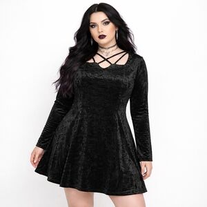 Vintage 90s JAMIE BROOKE Size 14 Black Crushed Velvet Whimsigoth Babydoll Dress